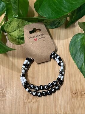 🖤🏈Raider Nation 2-Piece Stretchy Beaded Bracelet Set |Handmade |Bracelet Stack